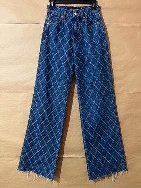 Veronica Beard | Taylor Diamond Printed Wide Leg Jeans High Rise Relaxed Size 24